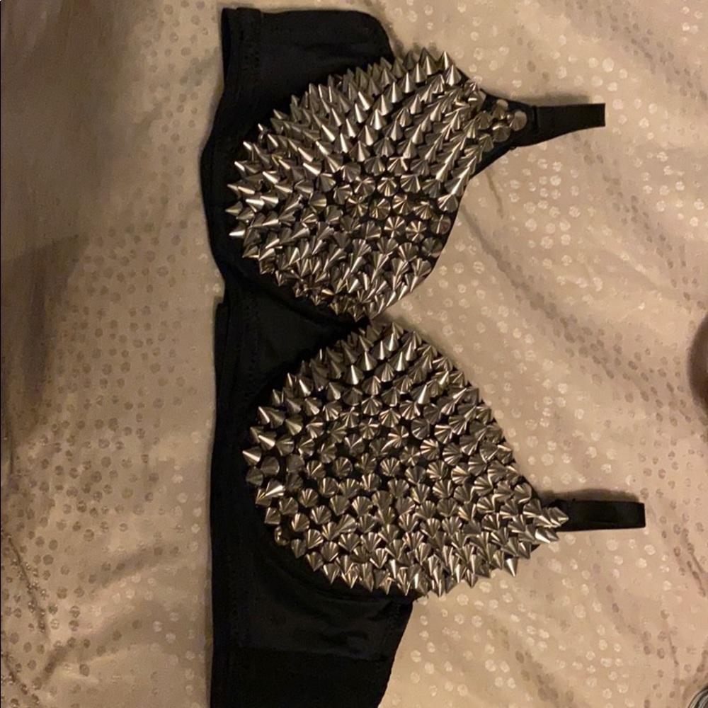 Black bra with silver spikes